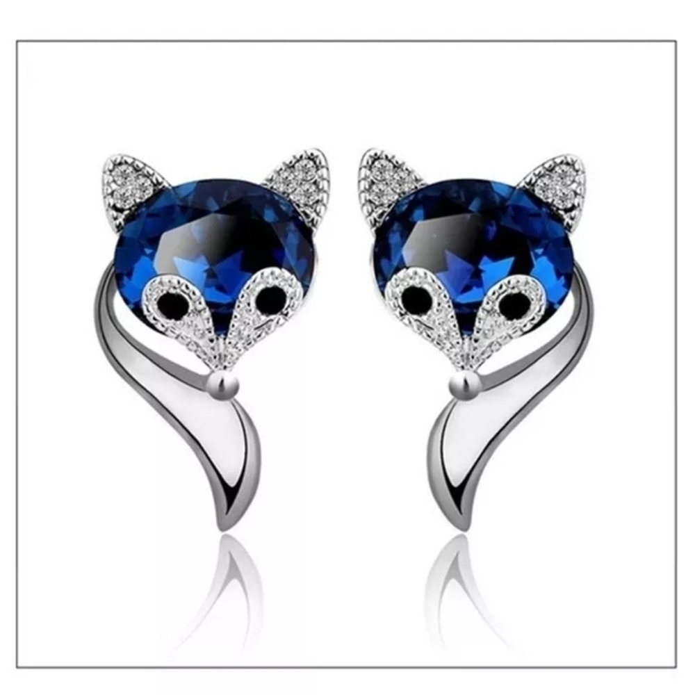 Silver Plated Cubic Zirconia Fox Earrings